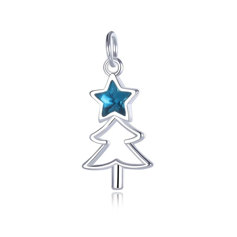 TrustDavis 925 Silver Christmas Tree CZ Charm Pendant