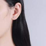 TrustDavis 925 Silver Clover CZ Stud Earrings For Women