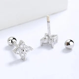 TrustDavis 925 Silver Clover CZ Stud Earrings For Women