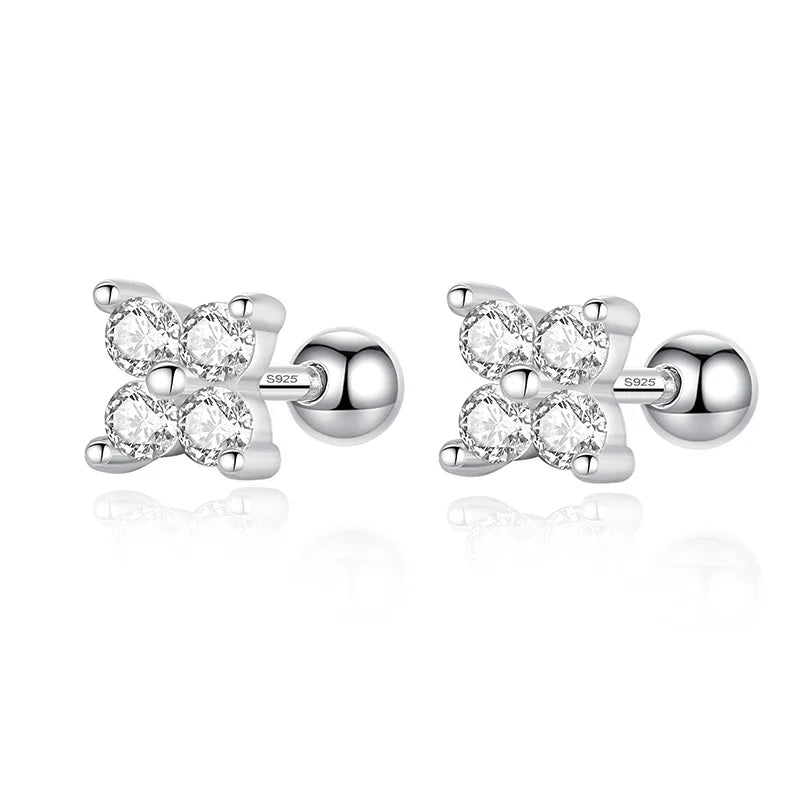 TrustDavis 925 Silver Clover CZ Stud Earrings For Women
