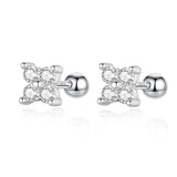 TrustDavis 925 Silver Clover CZ Stud Earrings For Women