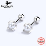 TrustDavis 925 Silver Clover CZ Stud Earrings For Women