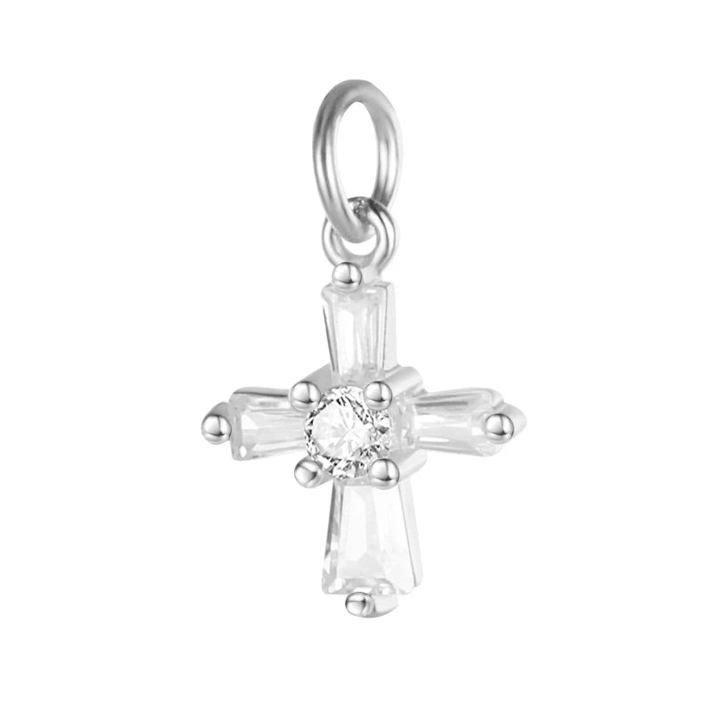 TrustDavis 925 Silver Sweet Cross CZ Charm Pendant DIY Fine Jewelry