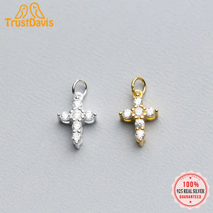 TrustDavis 925 Sterling Silver Cross CZ Charm Pendant