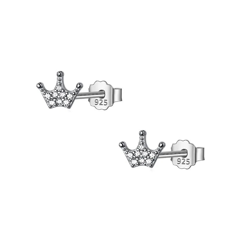 925 Sterling Silver Crown CZ Stud Earring for Women