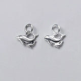 Real 925 Sterling Silver Double Dolphins Charm Pendant DIY Jewelry
