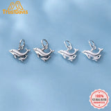Real 925 Sterling Silver Double Dolphins Charm Pendant DIY Jewelry