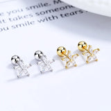 TrustDavis 925 Silver Flower CZ Screw Stud Earrings Wedding Jewelry