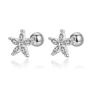 TrustDavis 925 Silver Flower CZ Screw Stud Earrings Wedding Jewelry