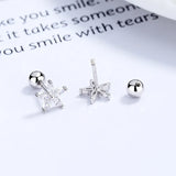 TrustDavis 925 Silver Flower CZ Screw Stud Earrings Wedding Jewelry