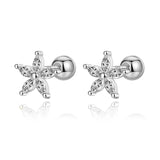 TrustDavis 925 Silver Flower CZ Screw Stud Earrings Wedding Jewelry