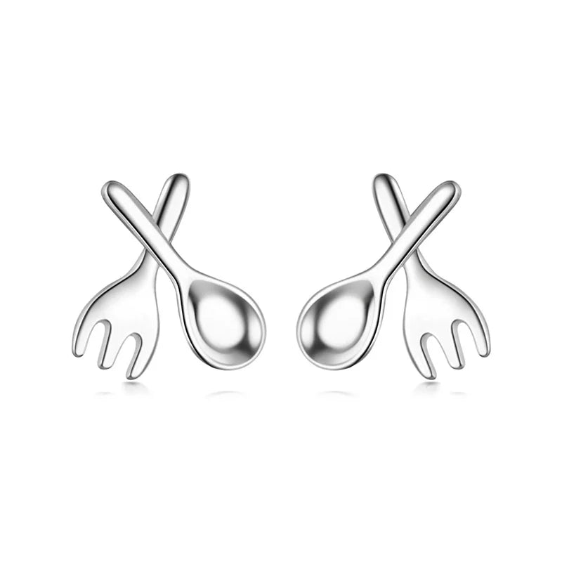 Real 925 Silver Fork Spoon Stud Earrings Wedding Party Jewelry