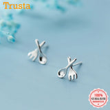 Real 925 Silver Fork Spoon Stud Earrings Wedding Party Jewelry