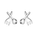 Real 925 Silver Fork Spoon Stud Earrings Wedding Party Jewelry