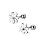 925 Sterling Silver Flower Stud Earrings Sweet Glaze Screw Wedding Jewelry