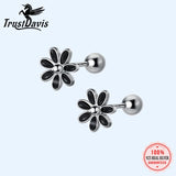 925 Sterling Silver Flower Stud Earrings Sweet Glaze Screw Wedding Jewelry