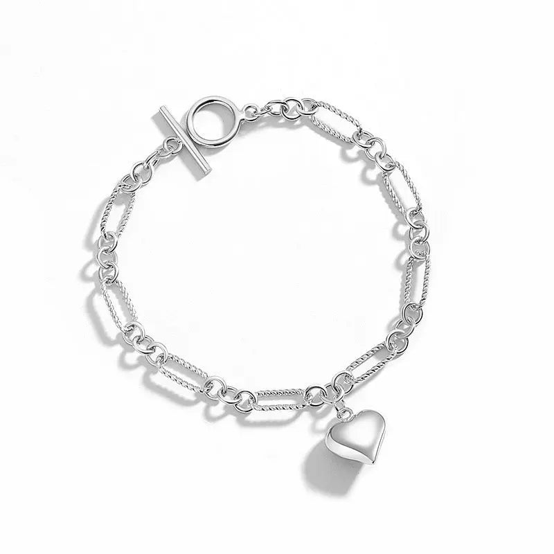 TrustDavis 925 Sterling Silver Sweet Heart Chain Bracelet For Women