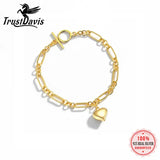 TrustDavis 925 Sterling Silver Sweet Heart Chain Bracelet For Women