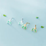 TrustDavis 925 Silver Green Leaves Stud Earring Wedding Jewelry