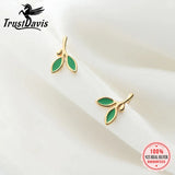 TrustDavis 925 Silver Green Leaves Stud Earring Wedding Jewelry