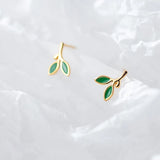 TrustDavis 925 Silver Green Leaves Stud Earring Wedding Jewelry