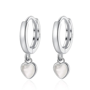 Real 925 Silver Heart Drop Charm Hoop Earrings For Women