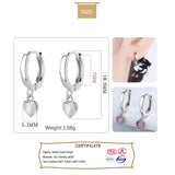 Real 925 Silver Heart Drop Charm Hoop Earrings For Women