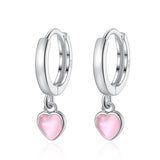 Real 925 Silver Heart Drop Charm Hoop Earrings For Women