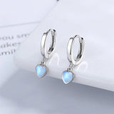 Real 925 Silver Heart Drop Charm Hoop Earrings For Women