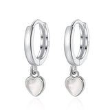 Real 925 Silver Heart Drop Charm Hoop Earrings For Women