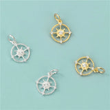 TrustDavis 925 Sterling Silver Hollow Compass CZ Charm Pendant
