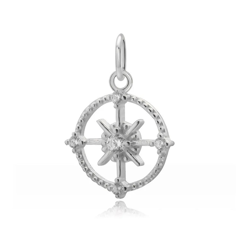 TrustDavis 925 Sterling Silver Hollow Compass CZ Charm Pendant