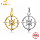 TrustDavis 925 Sterling Silver Hollow Compass CZ Charm Pendant