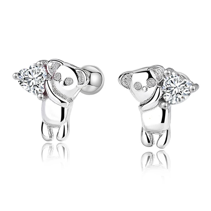 TrustDavis 925 Sterling Silver Sweet Bear Stud Earrings