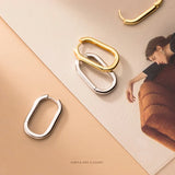 Davis 925 Silver Ellipse Charm Hoop Earring Wedding Birthday Jewelry
