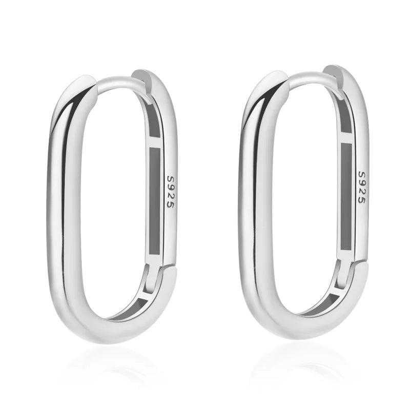 Davis 925 Silver Ellipse Charm Hoop Earring Wedding Birthday Jewelry