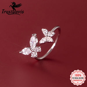 TrustDavis 925 Silver Butterfly Adjustable Ring Wedding Gift DG0182