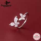 TrustDavis 925 Silver Butterfly Adjustable Ring Wedding Gift DG0182