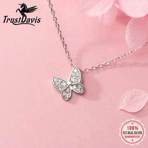 Davis 925 Sterling Silver Butterfly CZ Pendant Necklace Wedding Jewelry