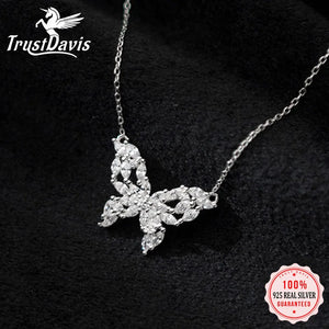 TrustDavis 925 Sterling Silver Butterfly CZ Necklace For Women
