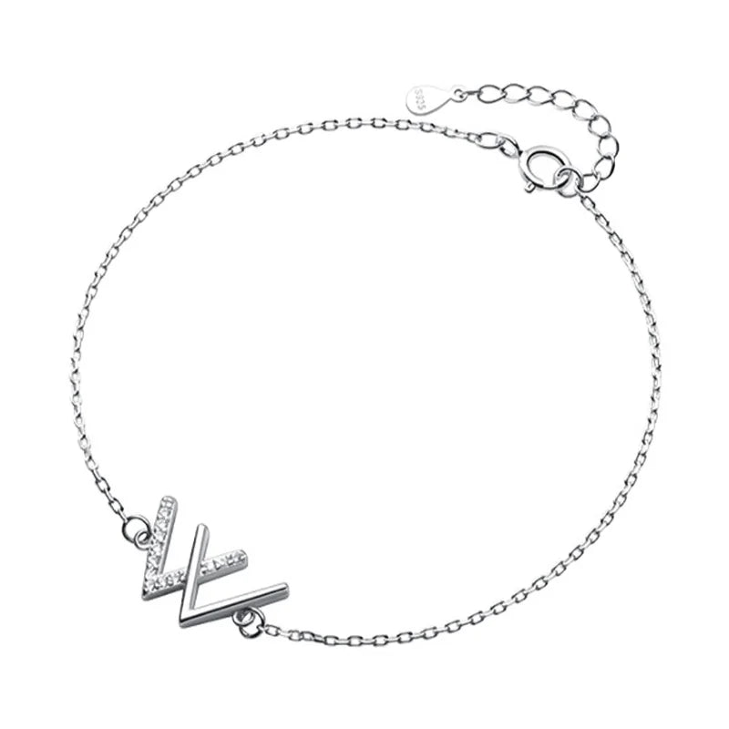 Davis 925 Sterling Silver Letter W CZ Bracelet Wedding Fine S925 Jewelry