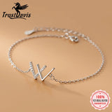 Davis 925 Sterling Silver Letter W CZ Bracelet Wedding Fine S925 Jewelry