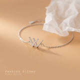 Davis 925 Sterling Silver Letter W CZ Bracelet Wedding Fine S925 Jewelry