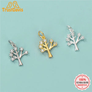TrustDavis 925 Sterling Silver Sweet Life Tree CZ Charm Pendant DIY Accessories