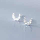 TrustDavis 925 Silver Mini Moon CZ Stud Earrings Wedding Party Fine Jewelry