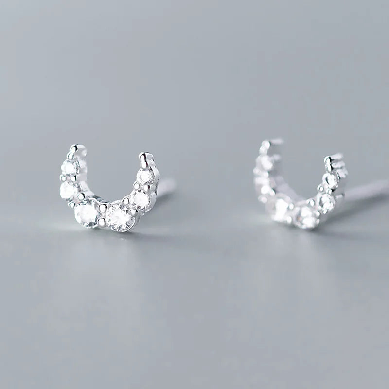 TrustDavis 925 Silver Mini Moon CZ Stud Earrings Wedding Party Fine Jewelry