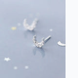 TrustDavis 925 Silver Mini Moon CZ Stud Earrings Wedding Party Fine Jewelry