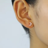 TrustDavis 925 Silver Mini Moon CZ Stud Earrings Wedding Party Fine Jewelry
