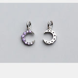 TrustDavis 925 Sterling Silver Moon CZ Charm Pendant DIY Jewelry
