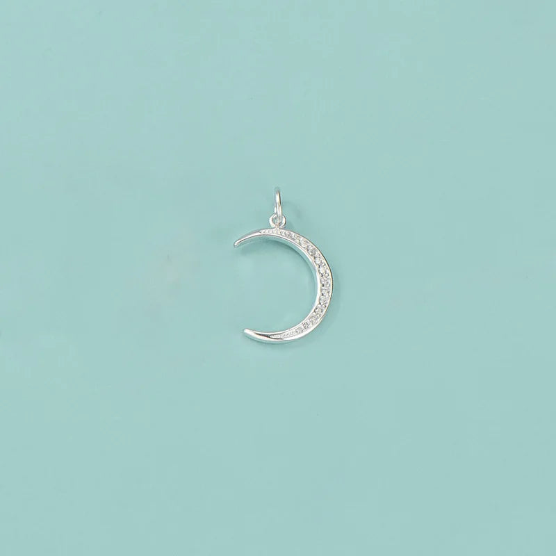 TrustDavis 925 Silver Moon CZ Charm Pendant Fine Jewelry